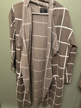 Twelfth Love Taupe Windowpane Open-Front Cardigan